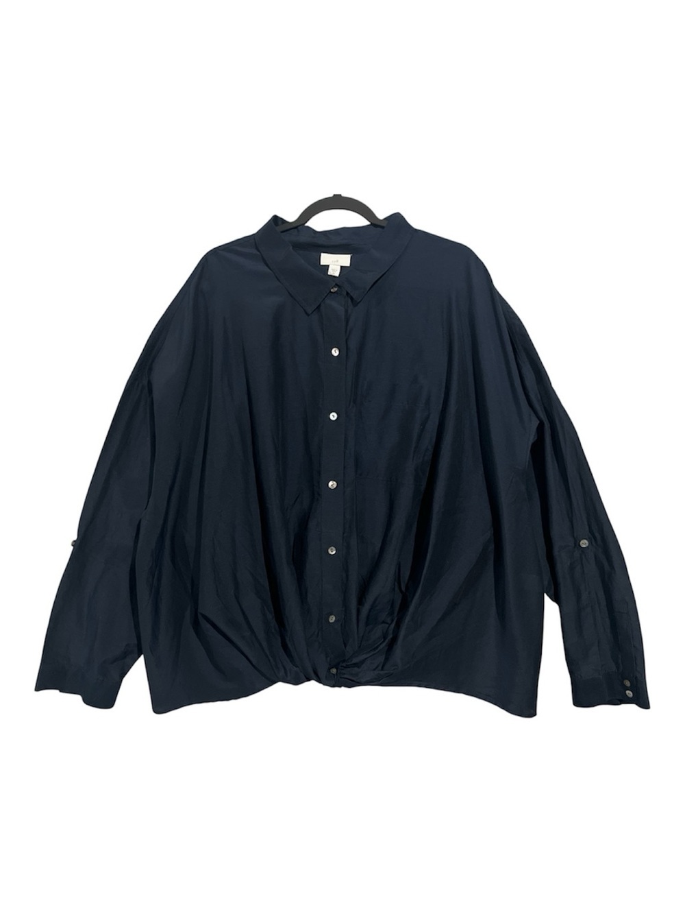 J.Jill Blouse Women’s 4X Navy Blue Twist Front Button Cotton Silk Shirt